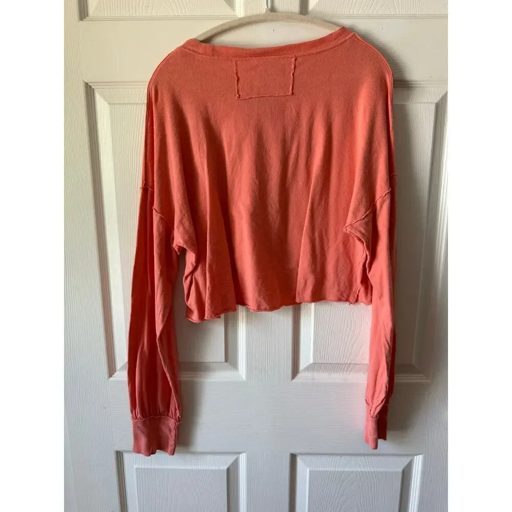 We The Free Cropped Oversized Boxy Long Sleeve Top‎ Coral Orange Size Small